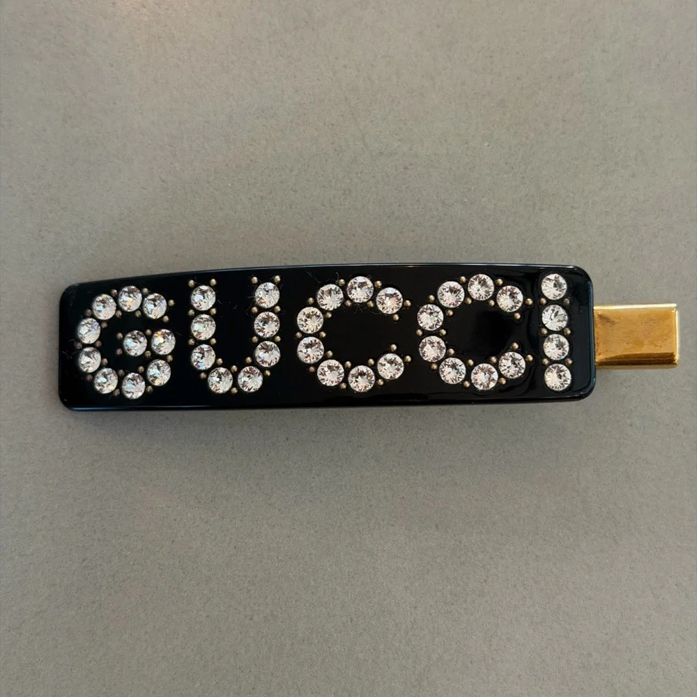 Gucci Black Logo Crystal Barrette